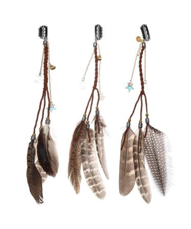 Awaytr Bohemien Feder Hair band hippie hair wearing - tormented feather feather headdress leather rope for women festival carnival boho hair accessories 3 pieces in 1