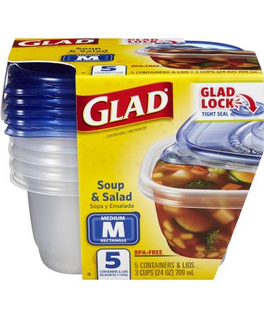 GladWare Soup & Salad Food Storage Containers for Everyday Use | Medium Rectangle Containers for Food Storage | Containers Hold up to 24 Oz(Pack of 5) Rectangle 24 oz - 5 Count