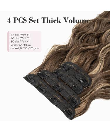 REECHO Blonde Hair Extensions 4PCS Clip in Hair 20 Thick Long Beach Wave Synthetic Hairpieces 6H12-Chocolate Brown with Blonde Highlights, 24 Inch, Pack of 4, 280g - Buy Online on SooperMarket.com