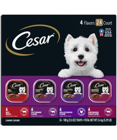 Cesar Gourmet Wet Dog Food Variety Packs Beef, Filet Mignon, Chicken, Steak 3.5 Ounce (Pack of 24)