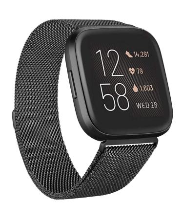 Meliya Metal Bands for Fitbit Versa 2 & Fitbit Versa & Versa Lite & Versa SE Bands, Stainless Steel Magnetic Lock Replacement Wristbands for Women Men Small Large (Small, Black) Small Black