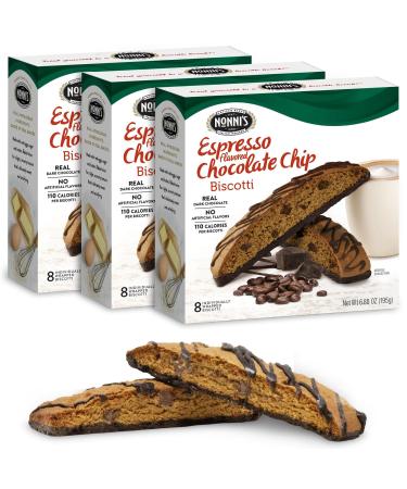 Nonni's Espresso Chocolate Chip Biscotti Cookies - 3 Boxes Espresso Cookies - Biscotti Italian Cookies Drizzled w/ Dark Chocolate - Italian Biscotti Individually Wrapped Cookies - Kosher - 6.88 oz Espresso 6.88 Ounce (Pack of 3)