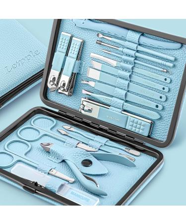 Manicure Set Professional Pedicure Kit Nail Clippers Kit - 18 Pcs Nail Care Tools - Grooming Kit with Luxurious Upgraded Travel Case (Blue)