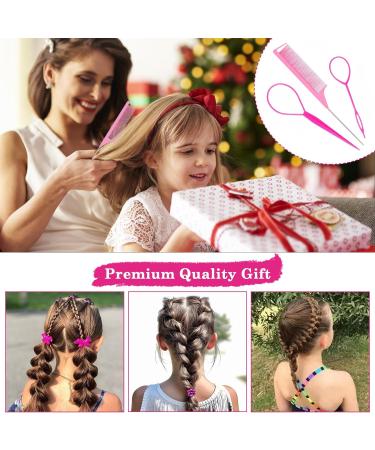Sularpek 3pcs Topsy Tail Hair Tool Set - Pink Looping Hair Styling Kit with Comb - Ideal for French Braids & Creative Hairstyles - Buy Online on SooperMarket.com