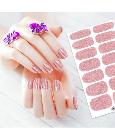 JSRQT Solid Glitter Color Full Wraps Nail Polish Stickers 8 Sheets Nail Art Polish Decals Tips Self-Adhesive Nail Polish with Nail Files Nail Strips Bright Pink Nail Wraps Nail Art Designs for Women - Buy Online on SooperMarket.com