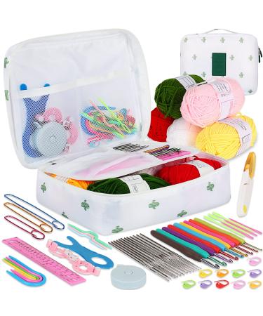 Coopay 58 Piece Crochet Kit with Yarn and Knitting Accessories Set, Cute Knitting Kit for Beginners Include Soft Grip Crochet Hooks, Lace Crochet Needles, Crochet Yarn Balls, Cable Needles & More White - Cactus