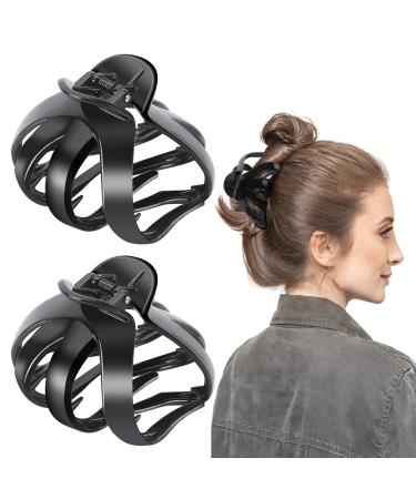 AMMON Hair Clips 2 Pcs Hair Claw Clips for Women Octopus Clip for Thick Long Hair No-Slip Strong Hold Hair Styling Accessories (Black) Large-Black