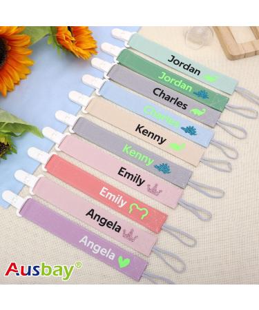 Personalized Name Pacifier Clip (2 Pack) - Custom Cotton Paci Holder Leash for Baby - Binky Clips with Name - Gray+Beige - Buy Online on SooperMarket.com