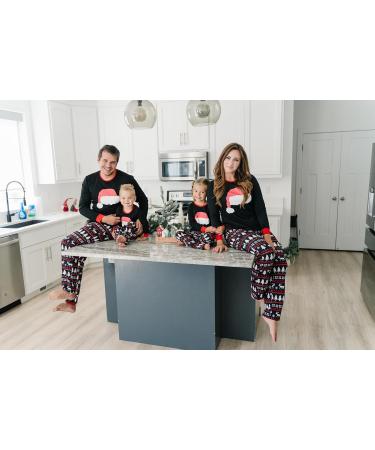IFFEI Christmas Matching Family Pajamas Set - Xmas Letter Print Tops and Plaid Pants Sleepwear for Women Men Kids Baby Pet - Black/Santa Hat - Kids 4-5 Years - Buy Online on SooperMarket.com
