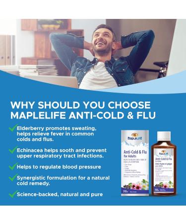MapleLife Nutrition - Anti Cold and Flu for Adults - Herbal Formula with Extracts of Chamomile Echinacea Elderberry - Vitamin C - Zinc - 240 ml - Buy Online on SooperMarket.com