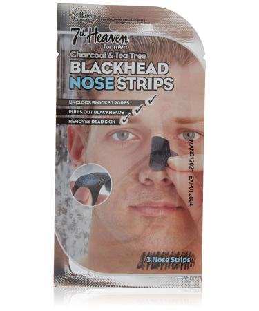 7th Heaven Men's Nose Strips with Charcoal and Tea Tree to Unclog Blocked Pores Pull Out Blackheads & Remove Dead Skin Black 3 Count