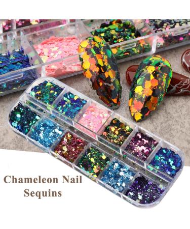 Shop GZSYY Nail Art Sequins - 12 Colors of Sparkly Glitter Powder for Stunning Nail Designs - Buy Online on SooperMarket.com