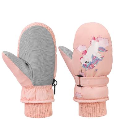 MoKo Toddler Mittens, Kids Ski Mittens, Insulated Waterproof Mittens for Girls Boys, Warm Fleece Winter Snow Gloves for Kids S Size (Fits 2-4 years) Pink