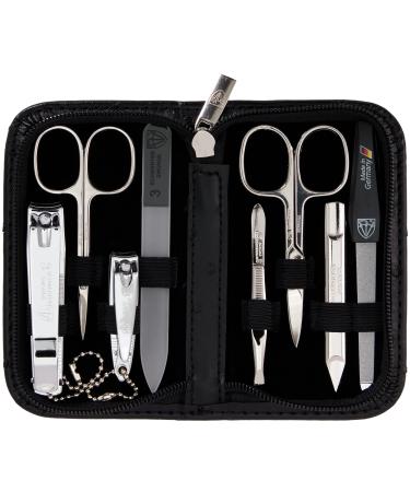 Three swords - 8 pcs.Manicure set 'Roma' |High-quality nail care set in the ostrich optics synthetic leather etui |Contents: nail scissors set foot & nail clips tweezers glass nail files sapphire nail file