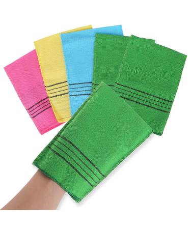 Molain 5Pcs Asian Exfoliating Washcloth Italy Towel Korean Exfoliating Mitt Dual-Sided Exfoliating Glove For Removing Dead Skin Callus Scrubbing Shower Spa Scrub Mitt Bath Accessories Pink/blue/green/yellow