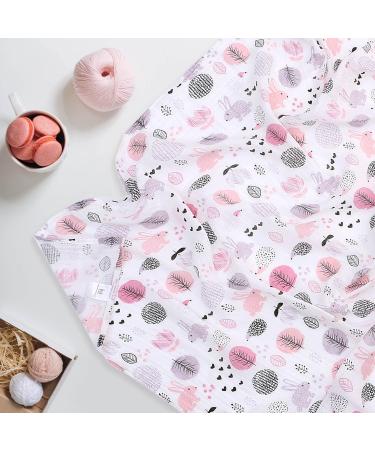 Miracle Baby Muslin Swaddle Blanket | Cotton Summer | 110x150cm | Hedgehog and Rabbit Design | for Boys and Girls | Lightweight Breathable Layer - Buy Online on SooperMarket.com