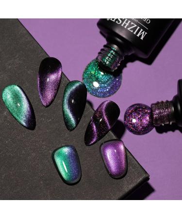 MIZHSE 9D Cat Eye Gel Nail Polish Set - 2 Pcs Chameleon Magnetic Galaxy Cateye Manicure Kit - 10ML Green - Buy Online on SooperMarket.com