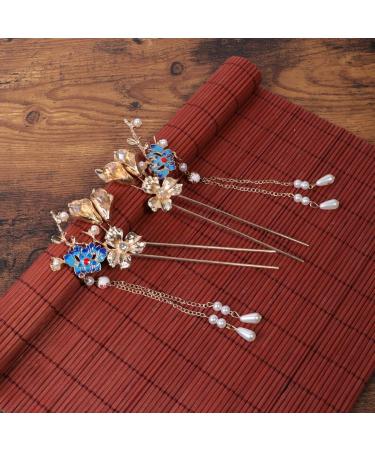 Minkissy Chinese Hair Stick 1 Pair of Retro Flower Hair Chopsticks Hairpin Japanese Chignon Pin Vintage Hair Accessories - Buy Online on SooperMarket.com