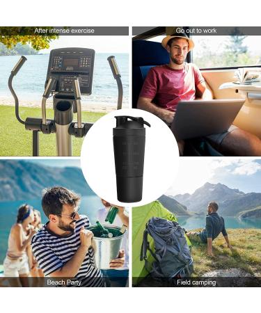 Protein Shaker Bottle 700ML with Mixball & Protein Compartment 200ML Premium Stainless Steel Protein Shaker Leak-Proof Metal Shaker BPA Free Fitness Bottle Shaker for Men and Women Slim Fast Black Protein Shaker With Storage | Black - Buy Online on SooperMarket.com