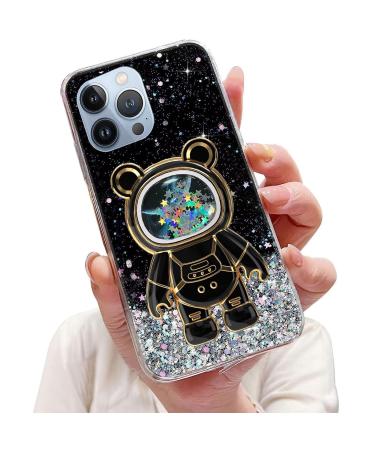 Tivenfezk Nadoli for iPhone 14 Pro Treibsand B r astronaut Hidden Stand Cap Careature Glitzer astronaut Stand Soft Silicone Bling Mobile Phyos