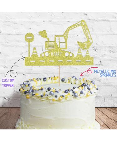 Cakeshop Cake Decoration Pack | Construction Digger Premium Double Sided Glitter Card Cake Topper & 25g Party Pack of Cake Sugar Sprinkles | Custom Name & Age Cake Decorations (Champagne) Prime Glitter Card: Champagne - Buy Online on SooperMarket.com