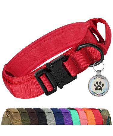 Joytale Tactical Dog Collar | Dog Collar with Handle | Dog Collar Large Dogs with QR Code Dog Tag Red XL XL Red