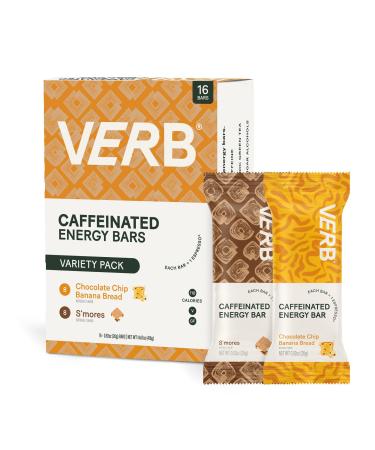 Verb Energy - Variety Pack Caffeinated Snack Bars - 110-Calorie Low Sugar Energy Bar - Nutrition Bars - Vegan Snacks - Gluten Free Breakfast Bars with Organic Green Tea 26g (Pack of 16) Variety Pack -16pk 16 Count (Pack of 1)