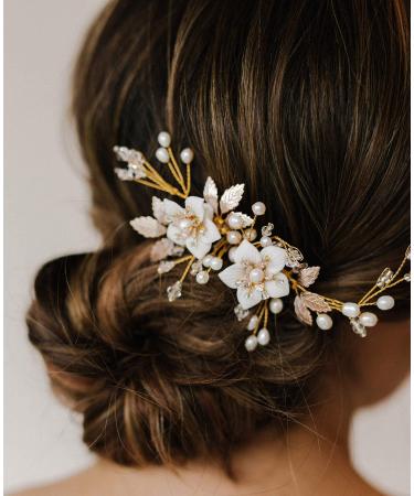 SWEETV Handmade Wedding Hair Comb for Bridal Hair Accessories Flower Bridal Hair Clip Hair Pieces for Wedding