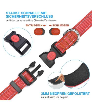 Haapaw Reflective Dog Collar - Soft Neoprene Breathable Nylon for Small & Medium Dogs (Large - 1 Pack) | Red | International Shipping Available - Buy Online on SooperMarket.com