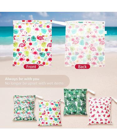 Waterproof Wet Bag Set - 4 Pieces Reusable Washable Wet Dry Bags for Travel, Beach, Swimwear, Diapers - Hawaii Design - 12 x 14 Inch - Buy Online on SooperMarket.com