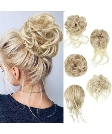 Fulang Hair 5/Pack hair part with rubber band large bun hair part wavy of course art hair hair tie women with hair updos hair extension messy bun hair parts (24h613#)
