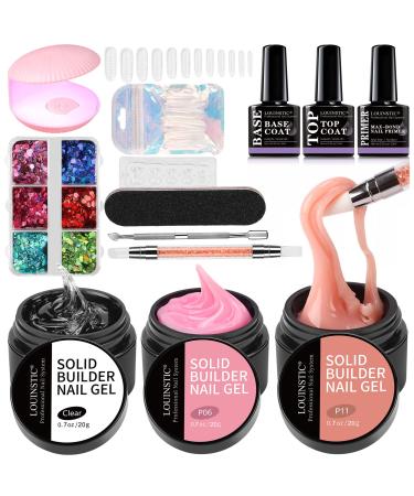 LOUINSTIC Builder Nail Gel for Nails - Solid Builder Nail Gel 3 Colors, Non-Sticky Hands for 3D Sculpture Modeling Nail Extension (0.7oz/20g)