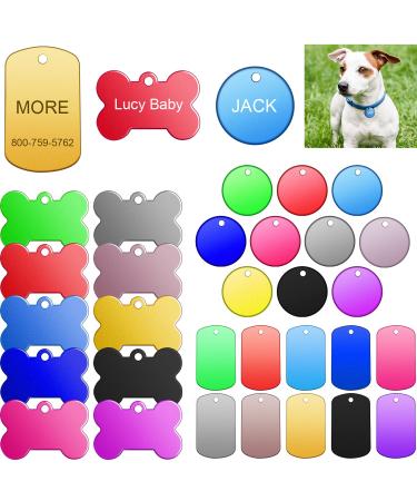 Frienda 60 Pieces Colorful Blank Dog Tags Hand Personalized Blank ID Tags Aluminum Round Dog Tag Bone Shape Pet ID Tags Stamping Blanks Discs with Hole for Dogs Cats Pets Name Craft Tag