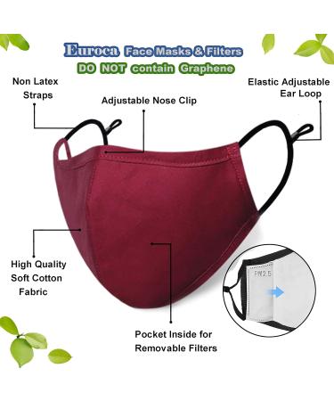 Euroca Cloth Face Mask 4 Layer Reusable Washable Adjustable For Adult Mens Womens Teens -4 Filters included Burgundy - Buy Online on SooperMarket.com