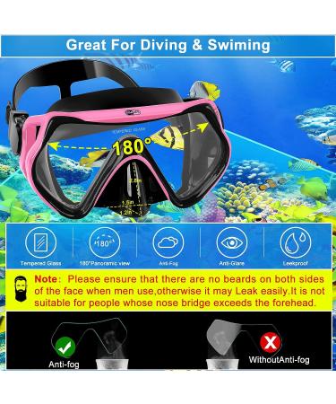 Gimilife Swim Mask - Anti-Fog Diving Goggles with Nose Cover and Earplugs for Adult Snorkeling & Scuba Dive - Black/Pink - Buy Online on SooperMarket.com