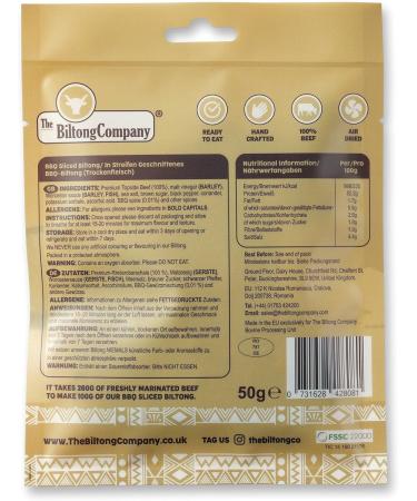 BBQ Sliced Biltong 5 x 50g (250g) Natural Spicy Beef Biltong by The Biltong Company High in Protein & Keto Diet-Approved Lean Biltong Spiced Meat Snack Like Jerky BBQ Flavour 50 g (Pack of 5) - Buy Online on SooperMarket.com