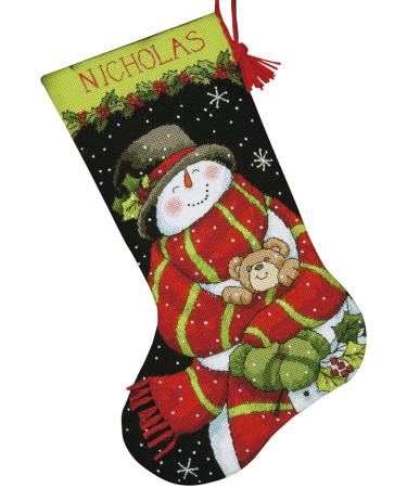 Dimensions Snowman and Bear Needlepoint Christmas Stocking Kit, 16" Long, Multicolor, 6 Piece