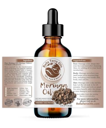 Buy Bella Terra Organic Moringa Oil 4oz - Pure Premium Vitamin A & C for Radiant Skin - Buy Online on SooperMarket.com