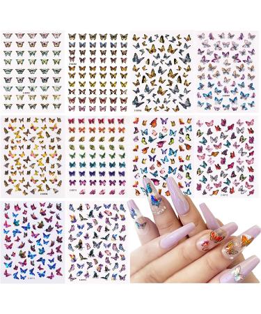 Eseres 10 Sheets 3D Laser Butterfly Nail Stickers - Self-Adhesive Colorful Butterflies Decals for Nail Art - Buy Online on SooperMarket.com