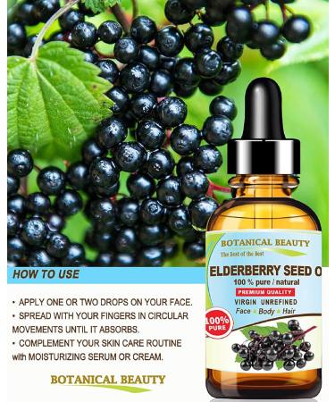 Shop 100% Pure Belgian Elderberry Seed Oil - Cold Pressed for Face Skin Hair & Nails | Botanical Beauty 15ml - Buy Online on SooperMarket.com