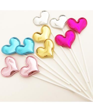 AILEXI Handmade 10 Leather Reflective Glitter Cake Topper for Cake Cup Cake and Ice Cream - Multicolor Hearts