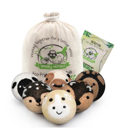 Wooly Heroes Dryer Balls - 100% Pure Organic Wool - Eco-Friendly & Sustainable - Dry 1 000 Loads (Baby Cow & Friends)