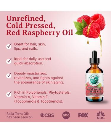 Bella Terra Red Raspberry Seed Oil 2 oz | Omega Fatty Acids & Vitamin E for Skin Nourishment | Luxurious Cold-Pressed Oil - Buy Online on SooperMarket.com