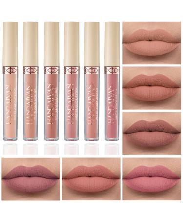 QIUFSSE 6Pcs Matte Nude Lipstick Set Lip Stain Liquid Lipstick Lip Gloss Set Long Lasting Waterproof Lipstick for Women Non-stick Cup Not Fade Lip Makeup New Set B