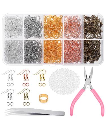 Earring Hooks, Audab 1400pcs Earring Making Kit with 200pcs Ear Ring Hooks, 1000pcs Jump Rings, 200pcs Earring Backs and Jewelry Pliers for Jewelry Making Supplies Earring Findings
