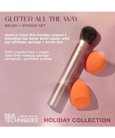 Real Techniques Glitter All The Way Brush & Sponge Set - Limited Edition Makeup Tools for Blending & Contouring | Latex-Free Holiday Gift - Buy Online on SooperMarket.com