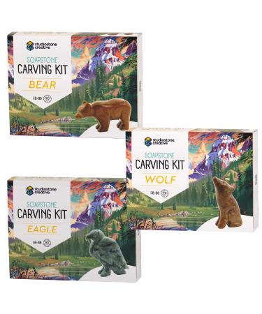 STUDIOSTONE CREATIVE Mountain Set Soapstone Sculpture Stone Carving DIY Arts Crafts Kit Kids Adult