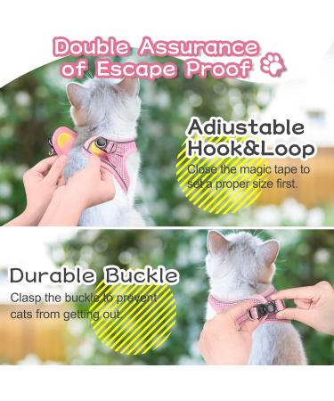 Escape-Proof Adjustable Cat Harness & Lead Set | Reflective Mesh Vest for Walking | Small Dogs & Puppies | Size M Pink - Buy Online on SooperMarket.com