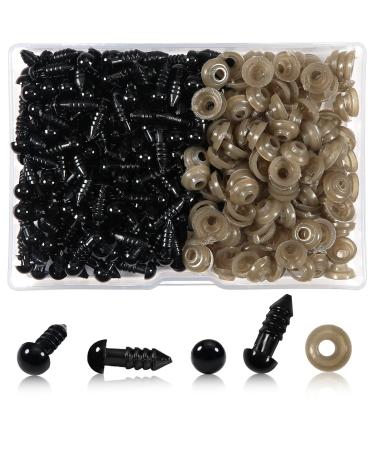 TOAOB 150pcs 6mm Black Plastic Safety Eyes Crafts Safety Eyes with Washers for Stuffed Animals Amigurumis Crochet Bears Doll Making