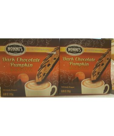 Nonnis Limited Edition Dark Chocolate Pumpkin Biscotti Individually Wrapped (Pack of 2) 8 Cookies in Each Box 16 Total